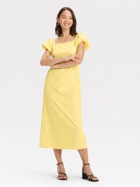 A New Day Women's Puff Short Sleeve Maxi Dress Yellow Size M